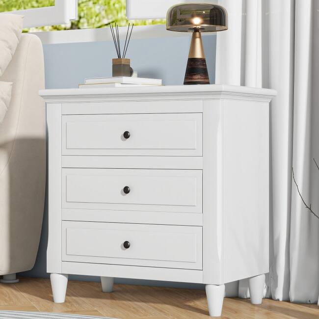 Nightstand, Side Tables With 3 Drawers - White