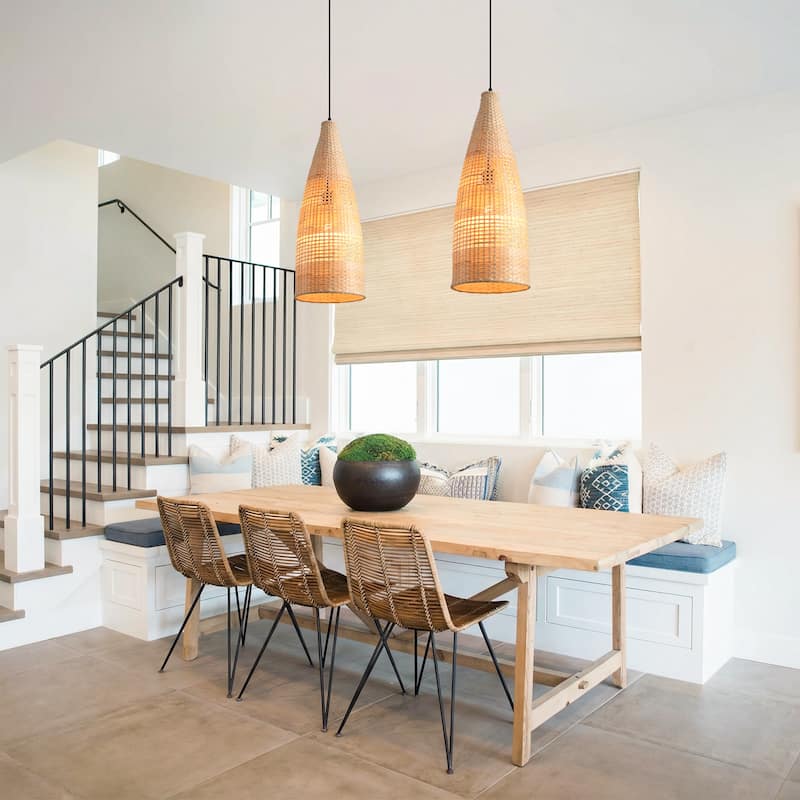 9" Coastal Woven Bamboo Bottle-Shaped Adjustable Pendant Light Chandelier