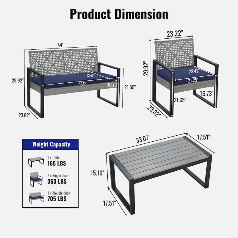 4-Piece Patio Furniture Set Outdoor Balcony Porch Garden Furniture