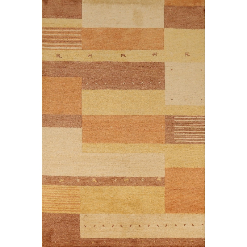 Tribal Geometric Gabbeh Indian Area Rug Modern Handmade Wool Carpet - 5'3" x 7'7"