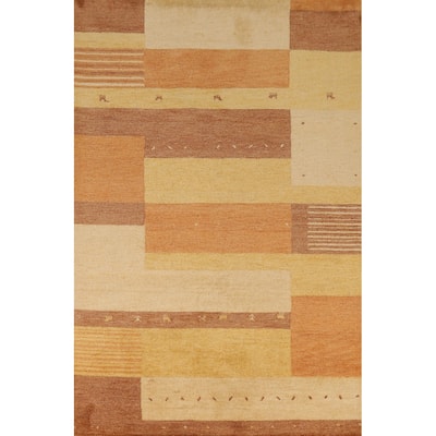 Tribal Geometric Gabbeh Indian Area Rug Modern Handmade Wool Carpet - 5'3" x 7'7"
