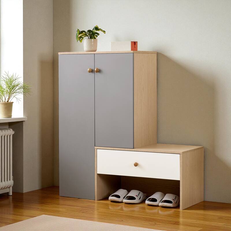 43.25" H Shoe Cabinet with Drawer and Bench, 6-Tier 12-Pair Shoe Storage Organizer with Adjustable Shelves for Entryway