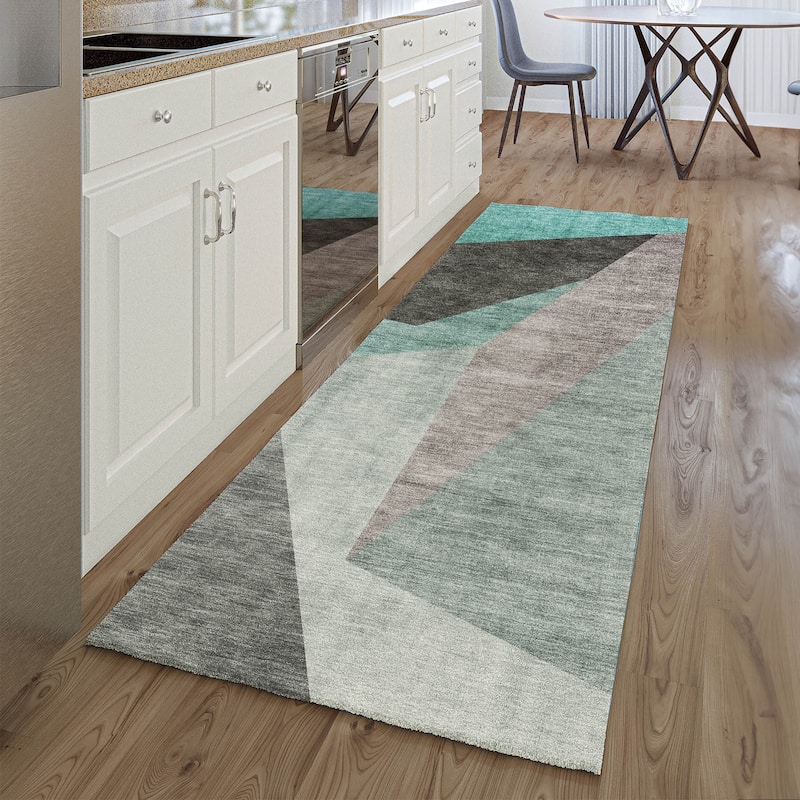 Premium Washable Super Soft Modern Deco Mayfield Rug - Teal - 2' 3" x 7' 6" - Runner