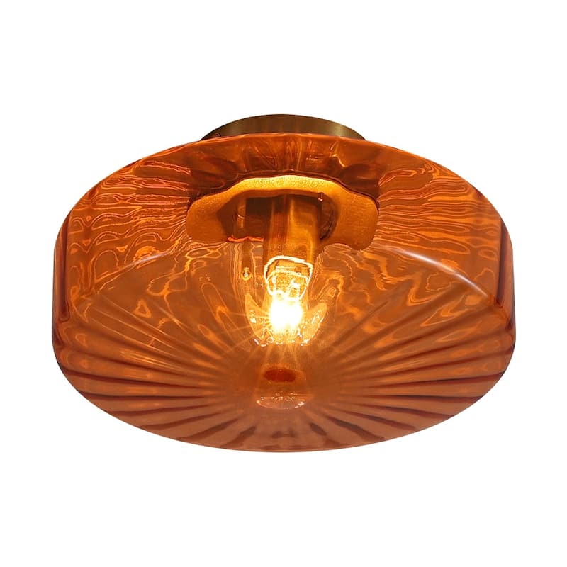 Brown Amber Ribbed Glass Shade Semi Flush Mount Ceiling Light