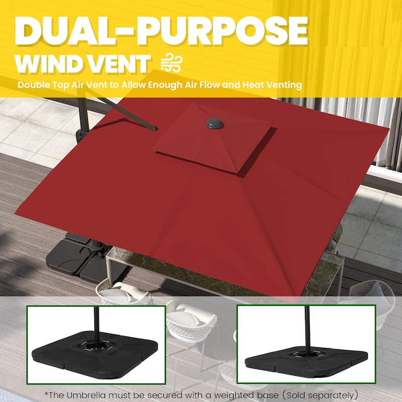 12ft×12ft Square Double Top Outdoor Offset Umbrella Cantilever Patio Umbrella With 360 Degree Rotation