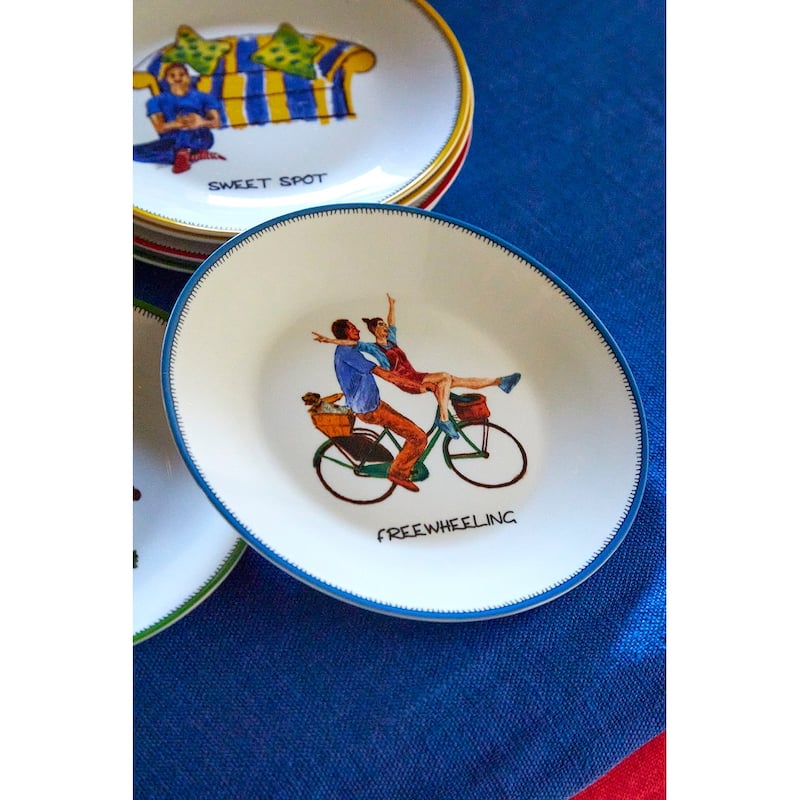 Kit Kemp for Spode Set of 4 Doodles Tidbit Plates - 6 Inch