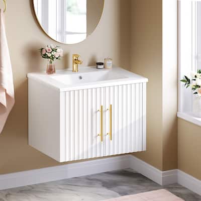Moasis Wall Mounted Floating Bathroom Vanity with Top Ceramic Sink