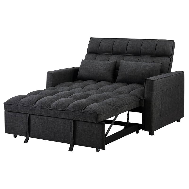 Modern 76" L 3-in-1 Multi-Functional Dark Grey Sleeper Sofa with Iron Frame Pull-Out Loveseat