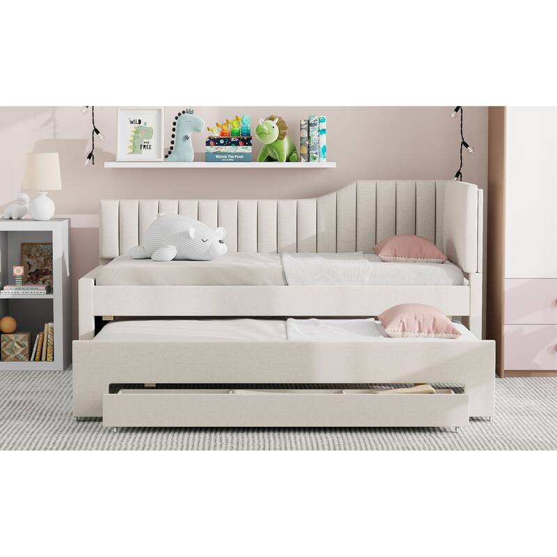 Twin Size Upholstered Daybed with Trundle and Three Drawers