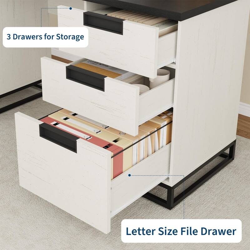 59" Farmhouse Executive Desk, Home Office Desk with File Drawer and Storage Cabinet