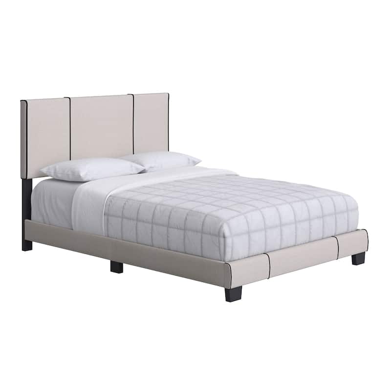 Lucena Taupe Linen with Black Accents Queen Upholstered Bed Frame with Headboard