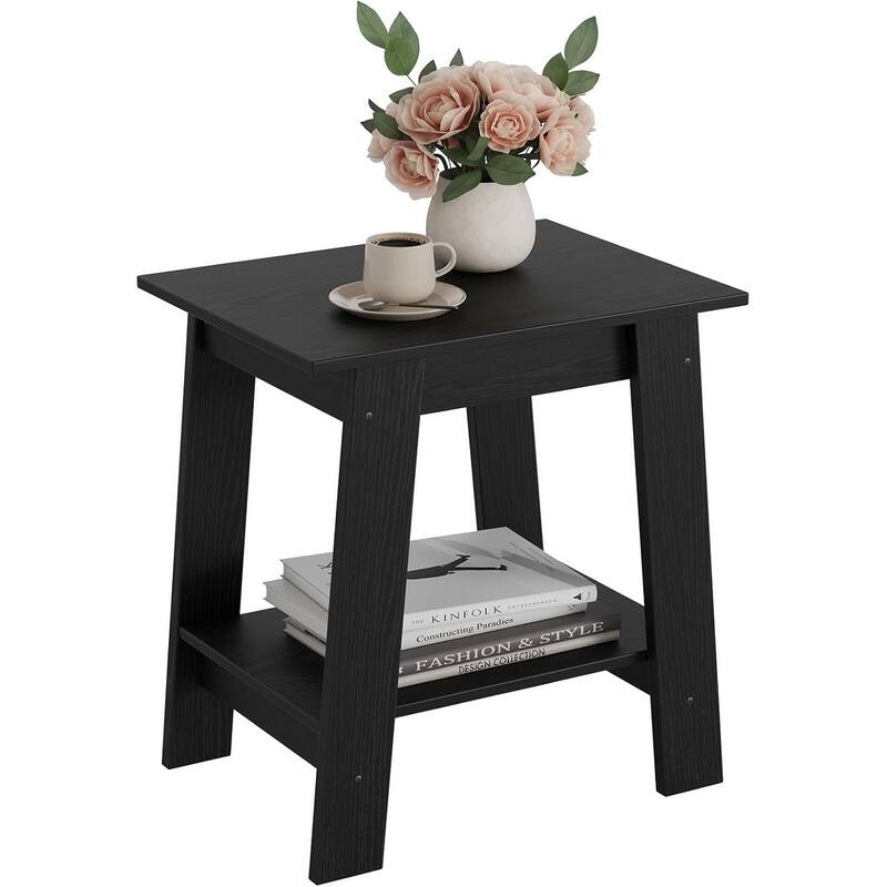 Farmhouse End Table, Narrow Side Table with 2 Tier Storage Shelf, for Bedroom, Entryway, Living room - Black