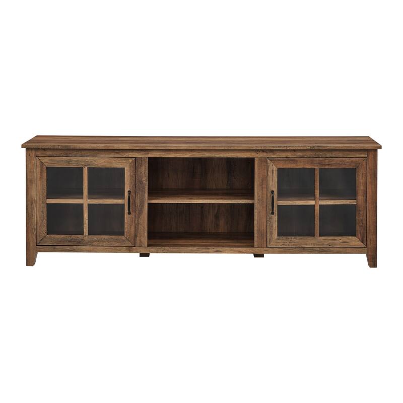 Stylish 70-Inch Farmhouse TV Stand with Windowpane Glass Doors for 80" TVs