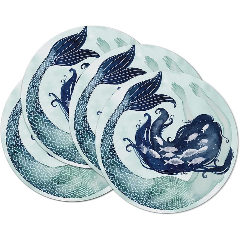 Mermaid Scales 4 Pack Round Reversible Easy Care Flexible Plastic Placemats Made in The USA Reversible, Flexible, Wipes Clean - Multi - Set of 4