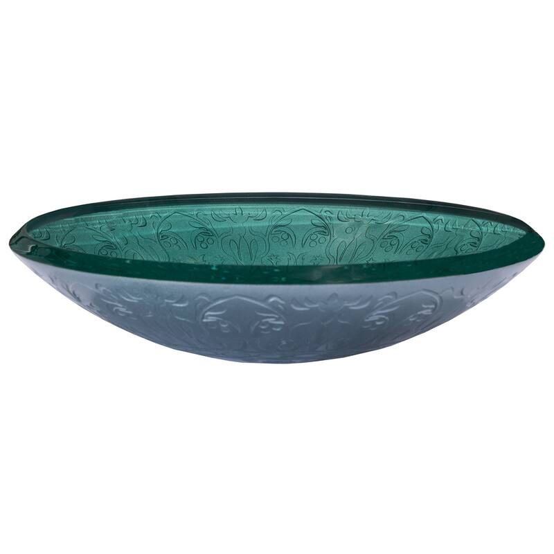 Eden Bath Teal Glass Vessel Sink With Embossed Pattern