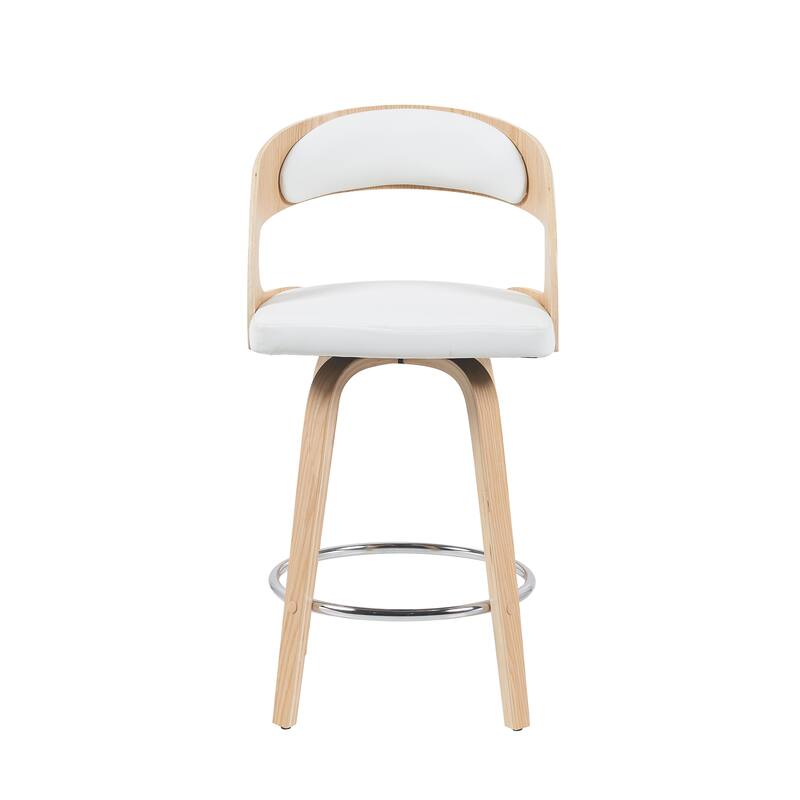 Shelly Mid-Century Swivel Bar Stool, Upholstered Counter Height Chair with Bentwood Legs