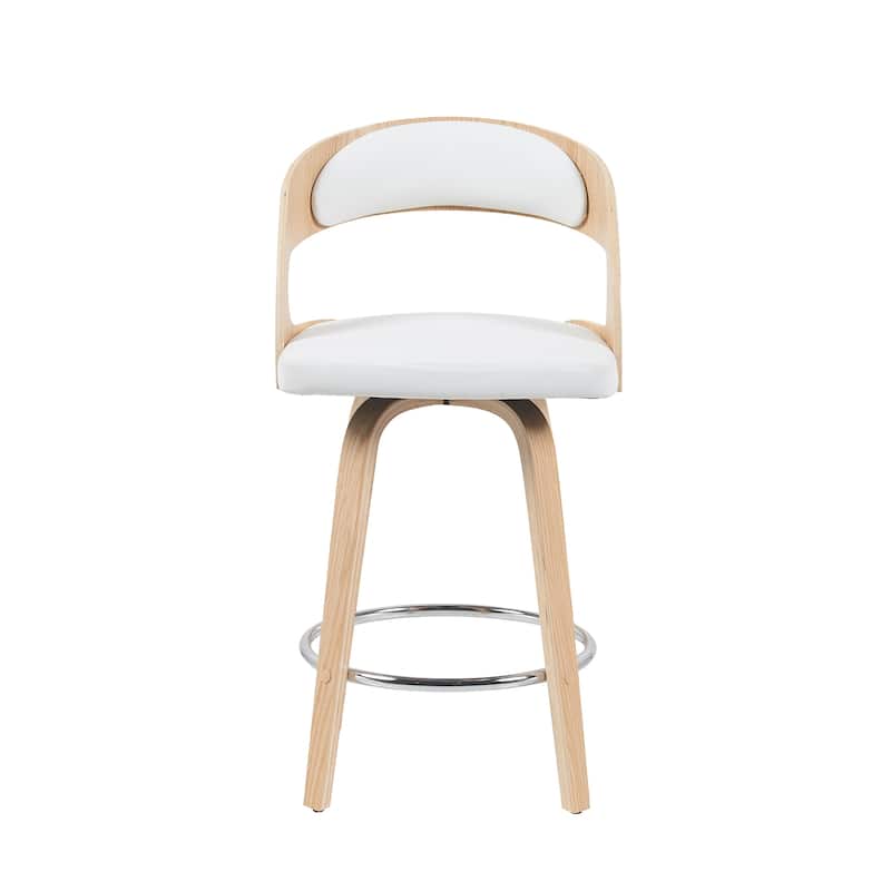 Shelly Mid-Century Swivel Bar Stool, Upholstered Counter Height Chair with Bentwood Legs