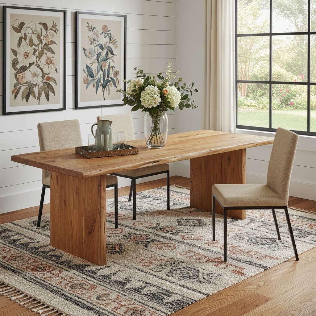 HomeRoots 108" Natural Solid Wood Live Edge Sled Base Dining Table - 108.00 in. x 30.00 in. x 40.00 in.