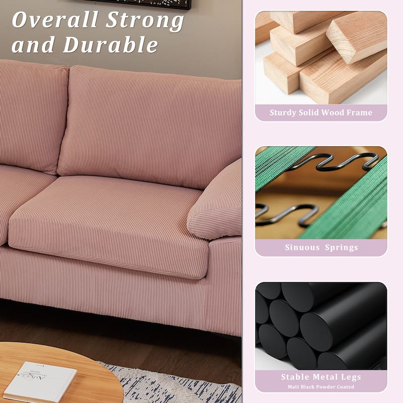 OVIOS Reversible Chaise Sofa With Fluffy Cushions Metal Legs