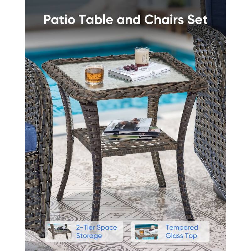 Fire Pit Table with Sectional Sofa Rocker Chairs Ottomans -Blue - Brown