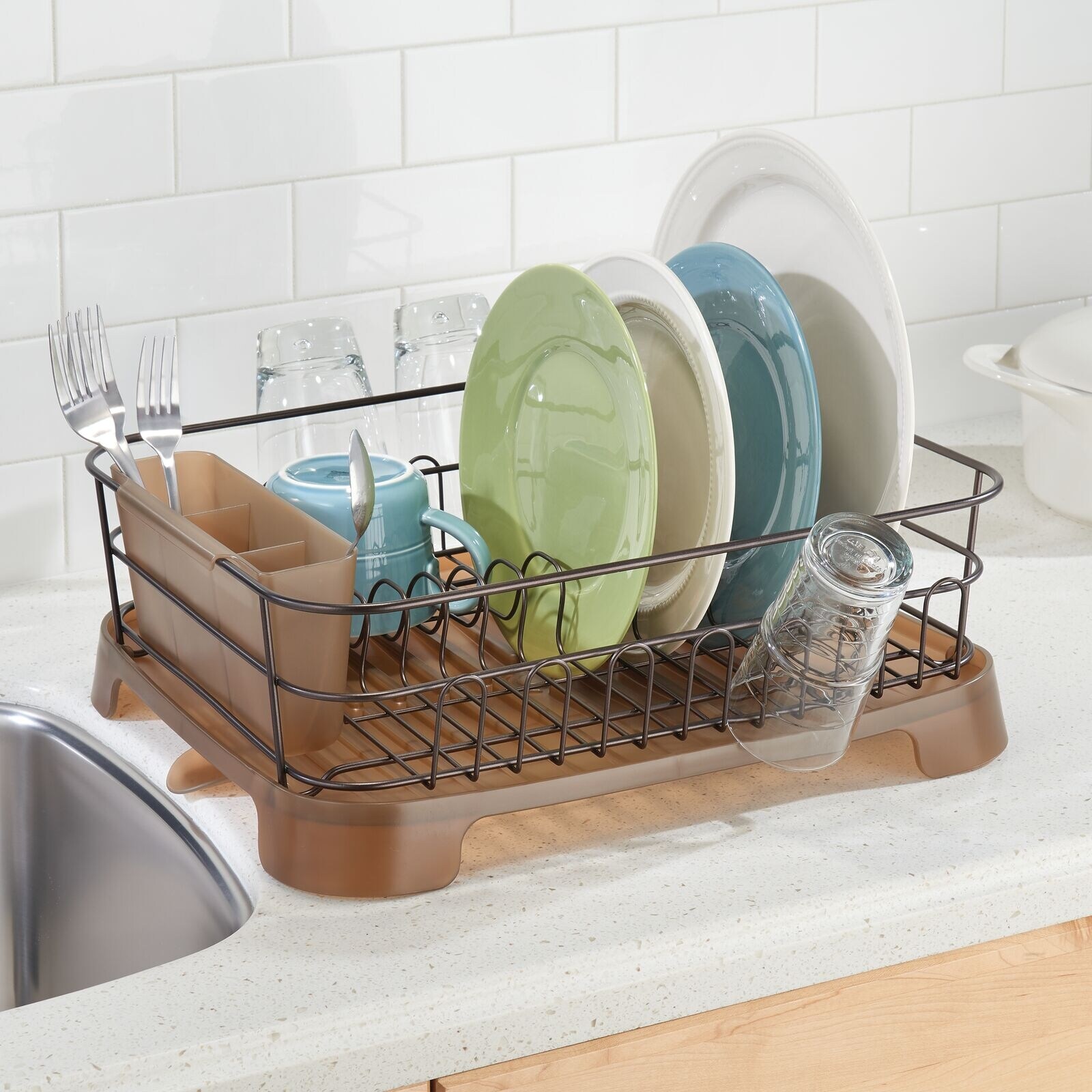 mDesign Large Kitchen Counter Dish Drying Rack with Swivel ...