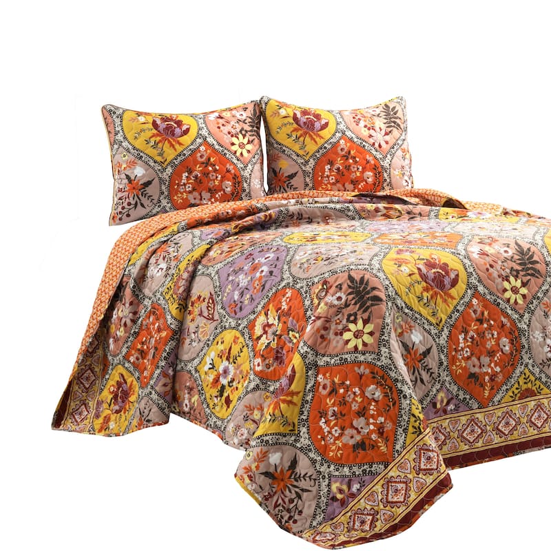 Lush Decor Bohemian Flower Reversible Oversized Cotton Quilt Set