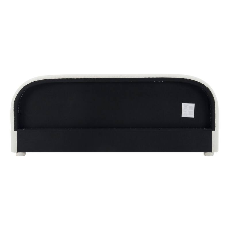 Modern Cream Fabric Upholstered Bed with Curved Headboard, King Size, Easy Assembly