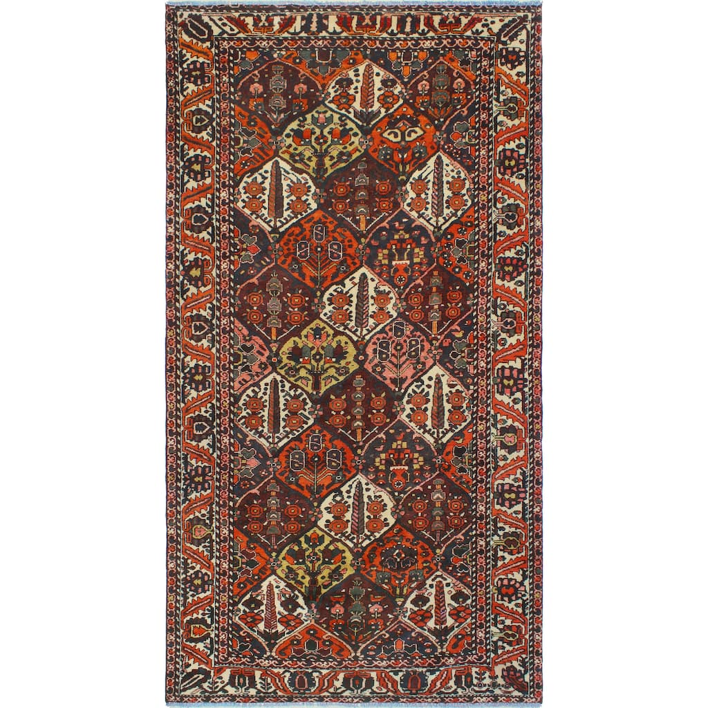 Fine Vintage Bakhtiari Terence Eggplant/Ivory Rug - 4'11" x 9'1"