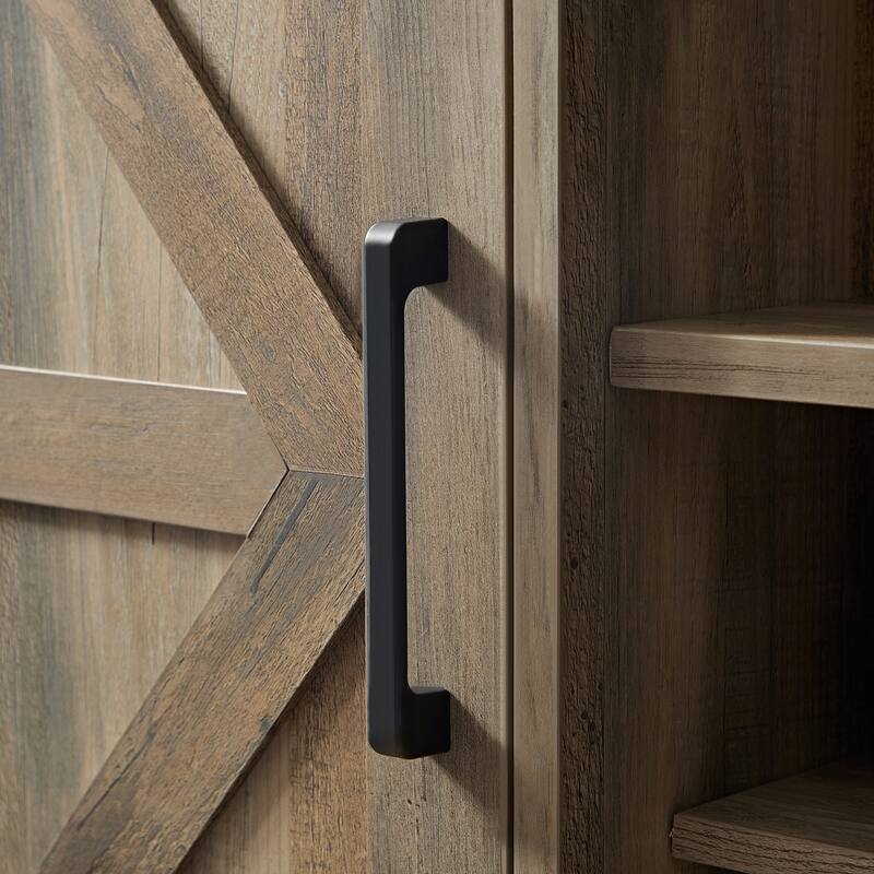 Rustic Bar Cabinet with 9-Bottle Wine Rack, Adjustable Shelves, and Barn Door Design