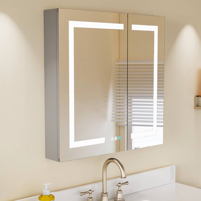 30'' x 30'' LED Lighted Bathroom Medicine Cabinet with Mirror,Recessed or Surface Mount,Defog, Stepless Dimming - 30'' x 30''
