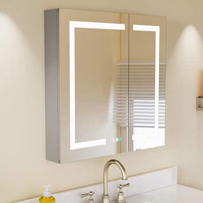 30'' x 30'' LED Lighted Bathroom Medicine Cabinet with Mirror,Recessed or Surface Mount,Defog, Stepless Dimming - 30'' x 30''