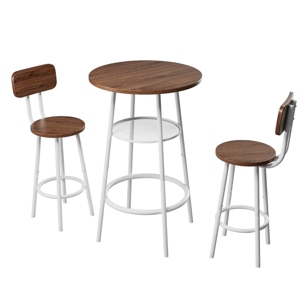 3-Piece Round Bar Table Set with 2 Backrest Stools