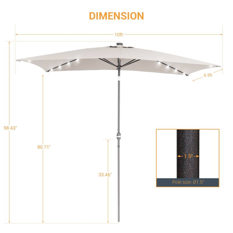 BONOSUKI Outdoor 10 x 6.5ft LED Rectangula Umbrella Patio Market Table Umbrella Aluminium/Steel with Tilt