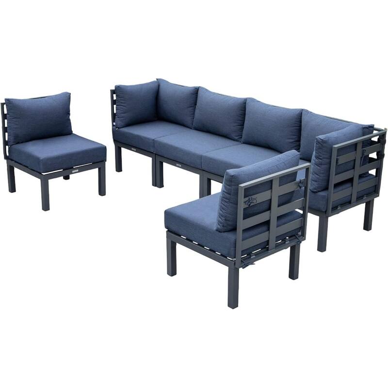 Chelsea 6-Piece Outdoor Patio Sectional Set in Black Aluminum with Removable Cushions for Backyard Garden and Patio Deck - Blue