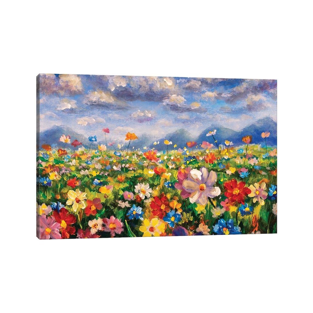 iCanvas "Flower Field In The Mountains Oil Painting" by Valery Rybakow Canvas Print
