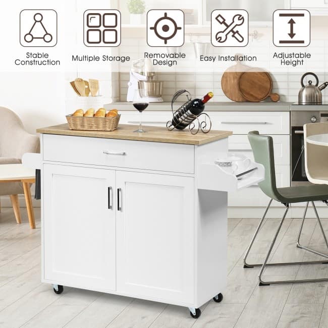 Rolling Kitchen Island Cart with Towel and Spice Rack - 45.5" x 16" x 33.5"(L x W x H)
