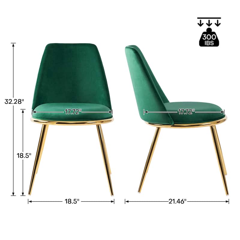 Velvet Upholstered Dining Chairs with Metal Legs, Set of 2/4 - 18.5" W x 21.46" D x 32.28" H