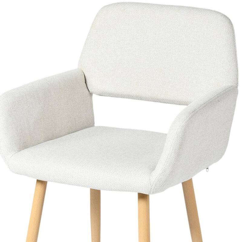 HomeRoots Set of Two Beige and Oak Fabric and Steel Dining Arm Chairs - 16.50 in. x 31.90 in. x 15.70 in.