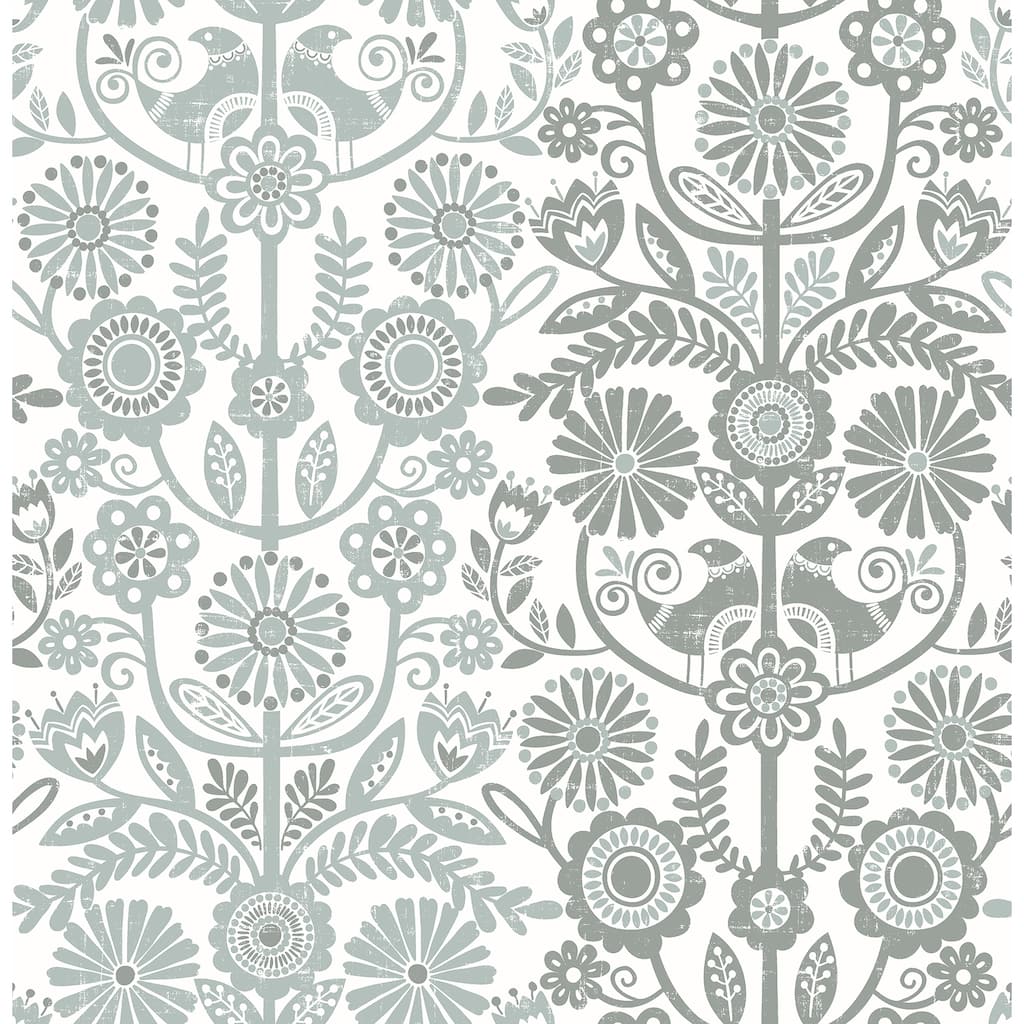 A-Street Prints Lovebirds Slate Folk Stripe Wallpaper