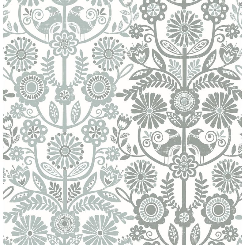 A-Street Prints Lovebirds Slate Folk Stripe Wallpaper