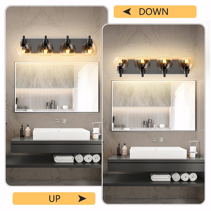 Bathroom Vanity Light with Clear Globe Glass Shades, Modern Black Wall Sconce Over Mirror, Vanity Lighting for Bath