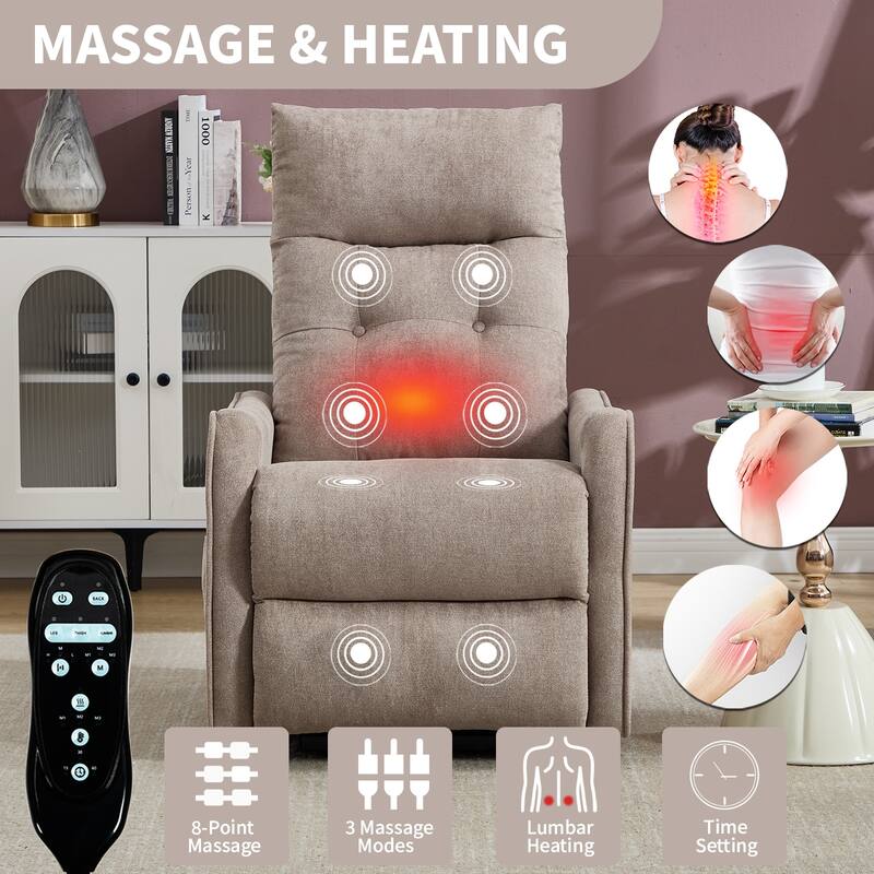 Chenille Single Motor Power Lift Recliner Chair with Massage and Heat for Elderly, Heavy Duty Motion Mechanism and One USB