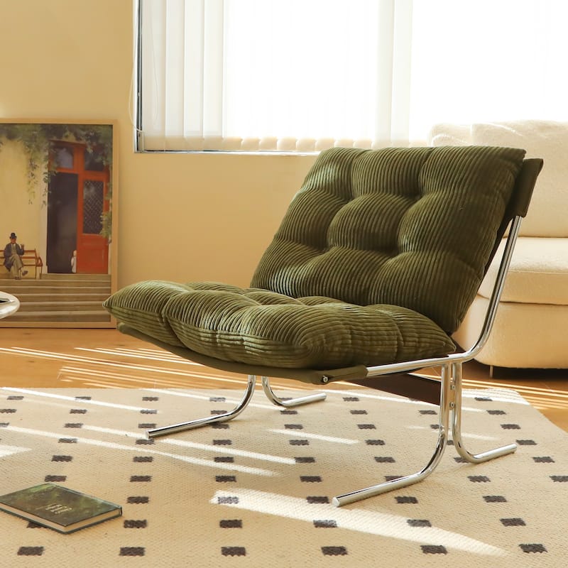 Modern Upholstered Accent Chair with Chrome Metal Frame for Living Room & Office - Green