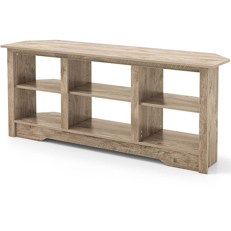 Engineered Wood 65 inches TV Stand with 6 Storage Cubes and Fireplace Cabinet Option - 58" x 16" x 24.5" - Grey