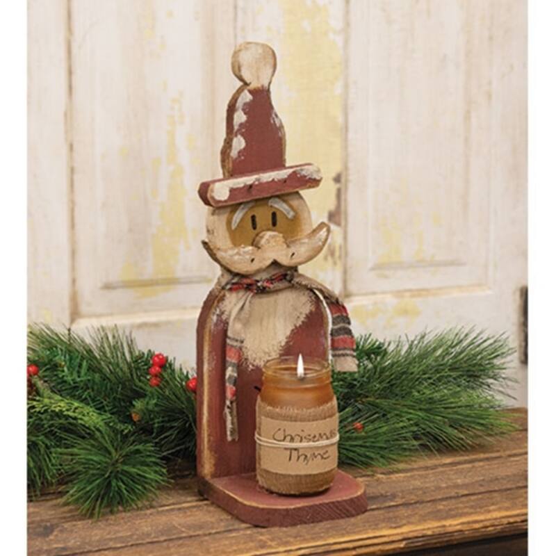 Rustic Wood Santa Jar Candle Sconce for Holiday Decor Farmhouse Wall Hanging Ornament