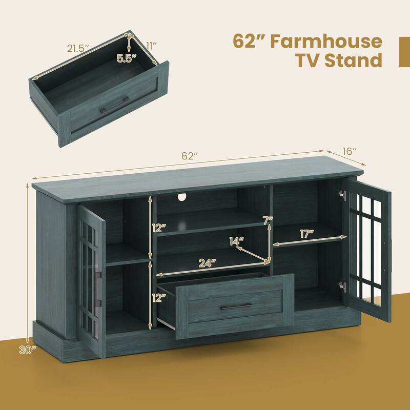Costway Farmhouse TV Stand for TVs up to 70" Media Center with Glass - See Details