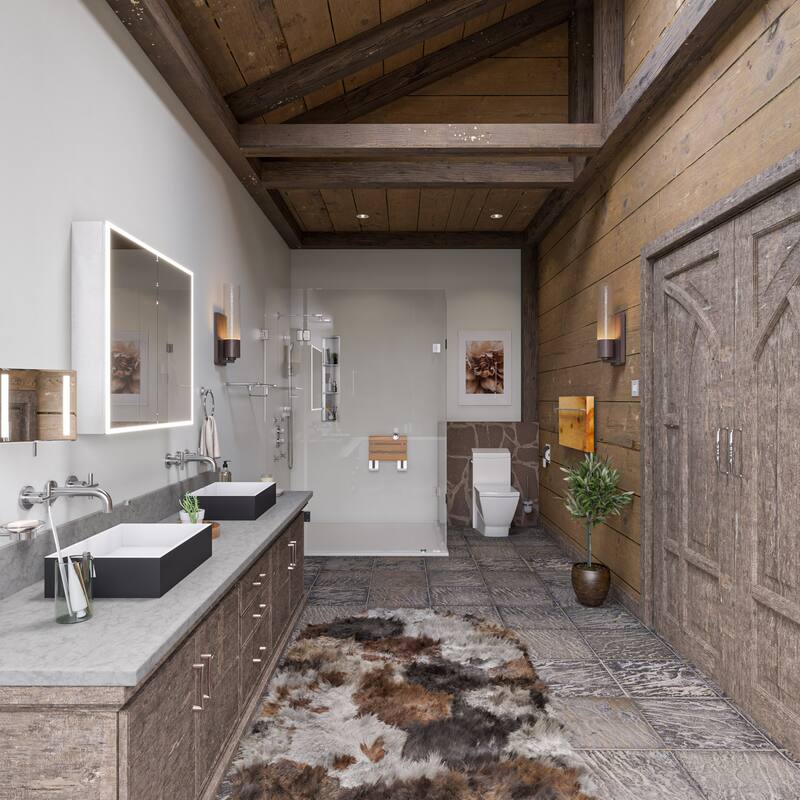 ALFI brand Brushed Nickel Wall Mount Square 8" 5x Magnifying Cosmetic Mirror with Light - Grey