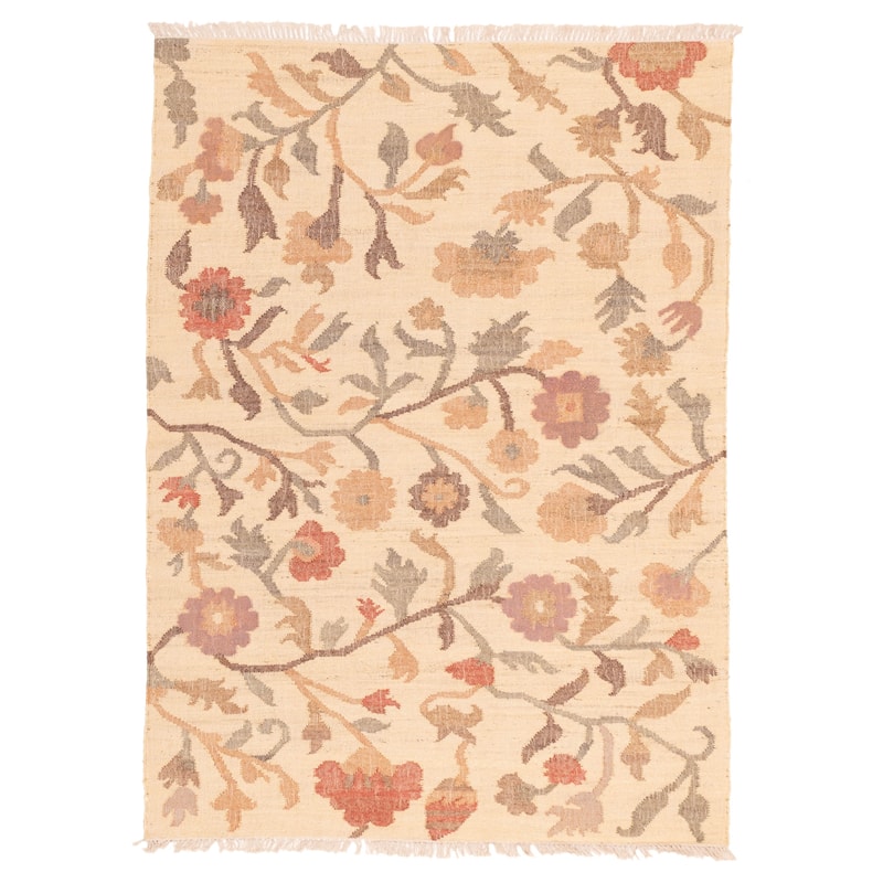 ECARPETGALLERY Flat-Weave Palas Denizli Cream Jute Kilim - 5'4 x 7'6