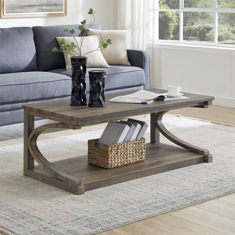 Wood Rectangular Coffee Table with Shelf
