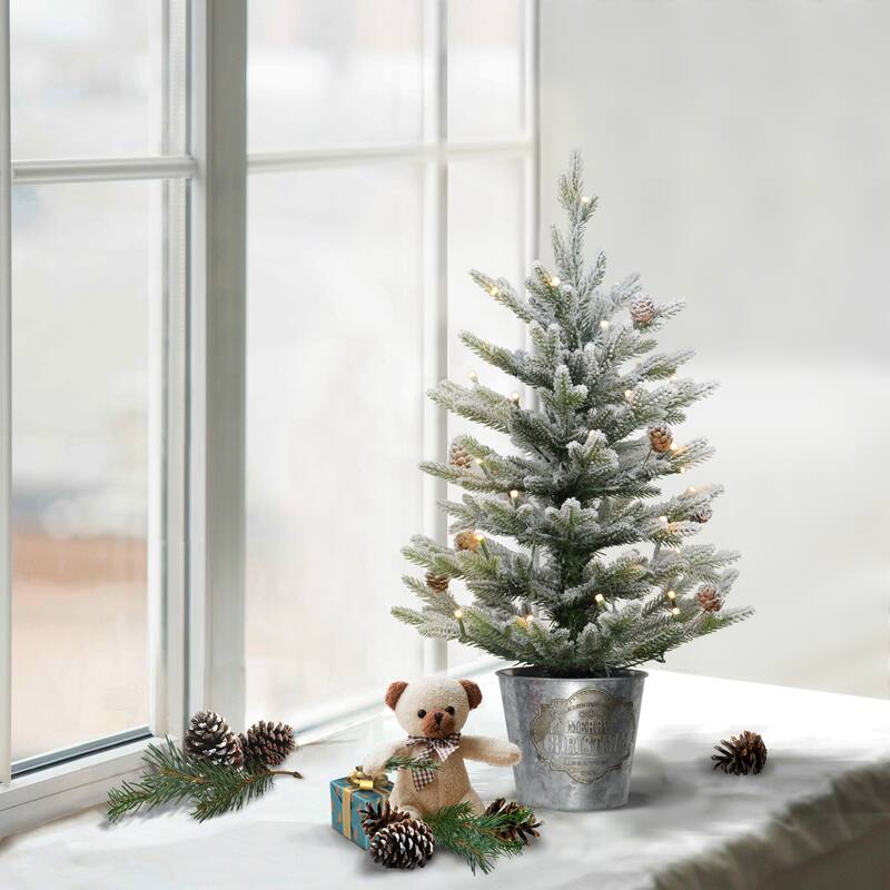 Puleo International Pre-Lit 2' Flocked Tabletop Artificial Christmas Tree